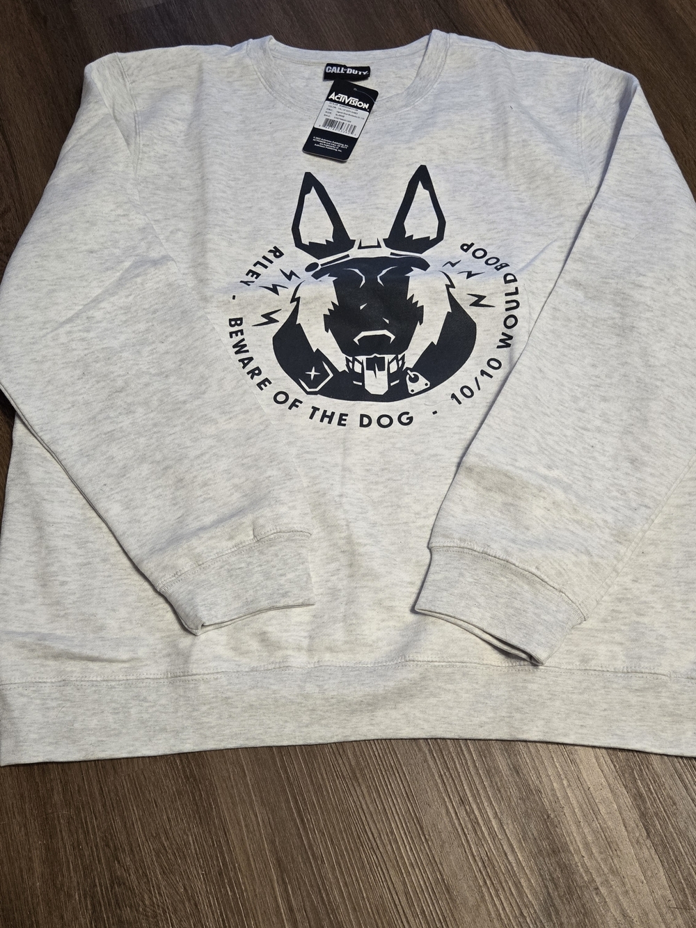 Activision Call of Duty Light Gray 'Beware of the Dog' Crewneck Sweatshirt